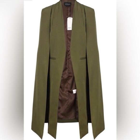 *HAODUOYI Long Olive Green Cape Blazer Jacket Cloak Size 12 New - Picture 5 of 10